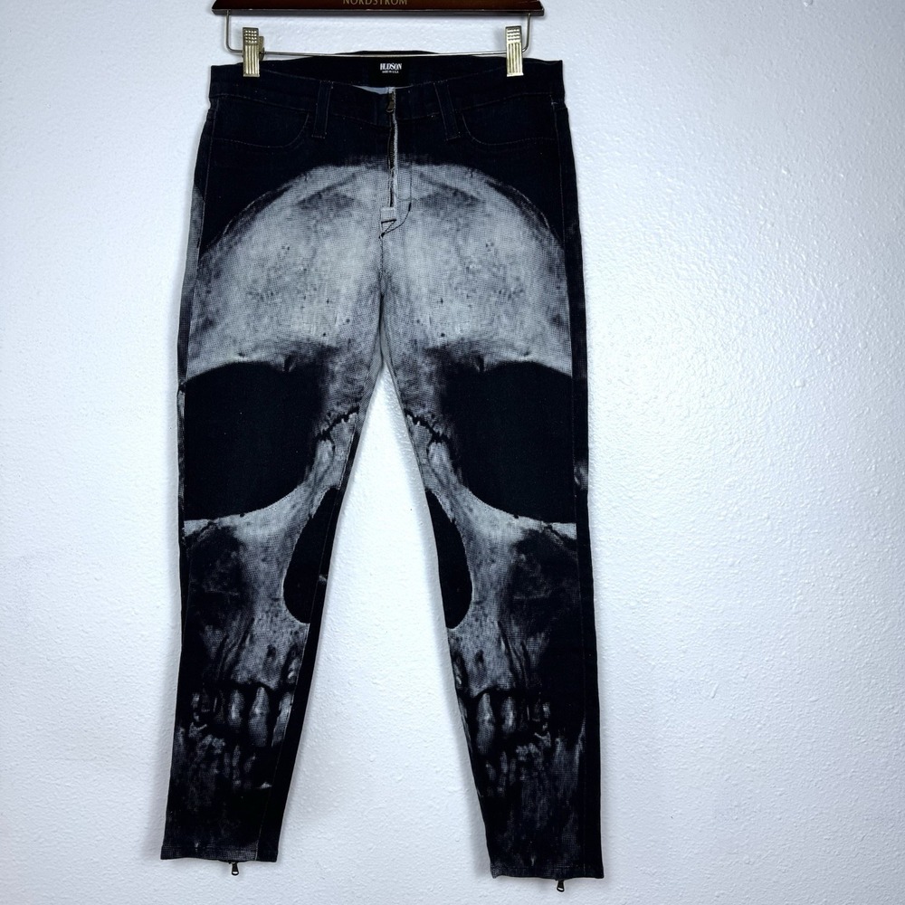 Hudson Nancy Leg Zipper Super Skinny Skull Women's 29 Black Jeans Skeleton READ